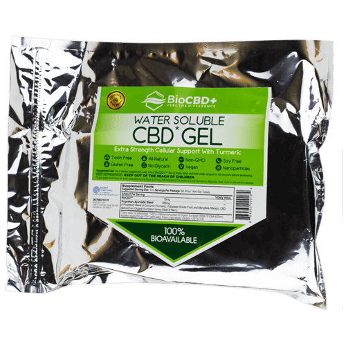 BioCBD+ Water Soluble CBD Gel Extra Strength Cellular Support With Turmeric 4 Pack Front