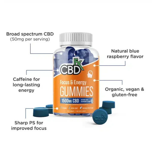 CBDfx Blue Raspberry Gummies - Focus & Energy - Image 2