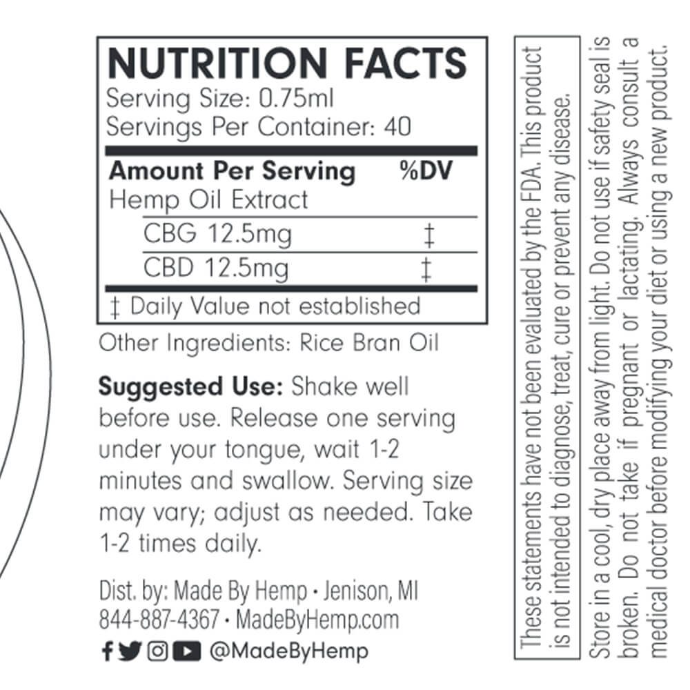 Made by Hemp - CBG/CBD Oil Tincture (1000mg), view 3