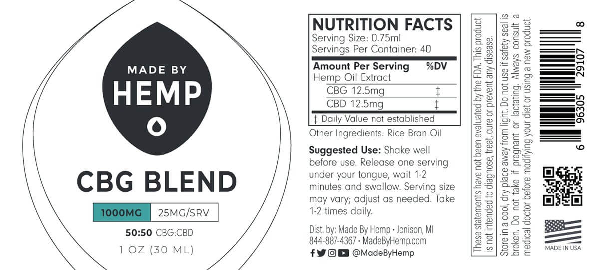 Made by Hemp - CBG/CBD Oil Tincture (1000mg), view 2