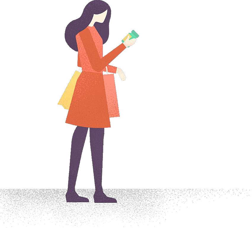 Illustration of a shopper reading a product label